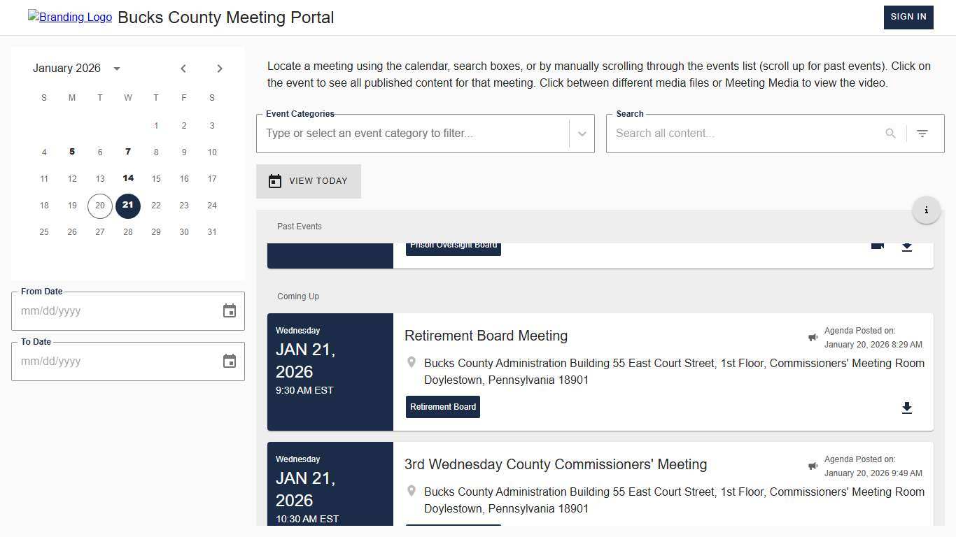 Events • Bucks County Meeting Portal • CivicClerk